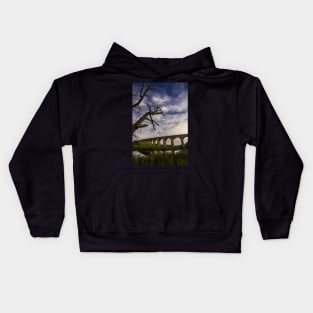 River Wharfe and Arthington Viaduct under Moonlight Kids Hoodie